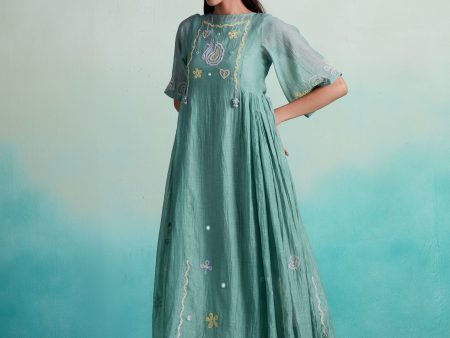 Enchantmint dress - Mint Hand embroidered gathered Dress Hot on Sale