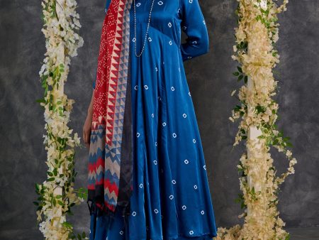 Indigo Bandhani A-Line Modal Satin Kurta- Flared Pant Set with Dupatta (Set Of 3) Online Hot Sale