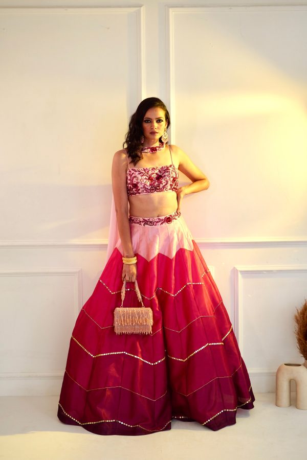 CELESTE  Pink Dupion Ombre Lehenga Sale