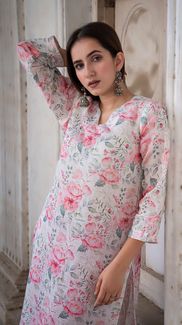 DESSERT ROSE LINEN KURTA For Discount