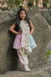 Tropical print A-line kurta with frills and salwar set Hot on Sale