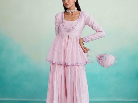 Rosalyn kurta sharara set - Orchid Pink Hand embroidered gathered Kurta Sharara set Fashion