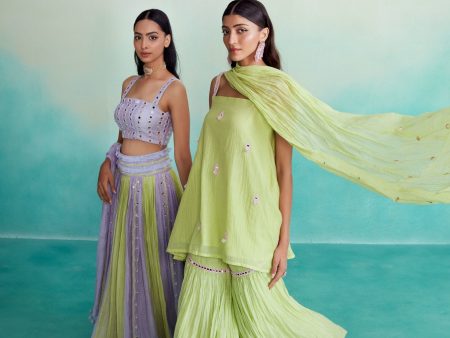 Limefinity kurta sharara set - Lime Hand embroidered Kurta Sharara & Dupatta set Cheap