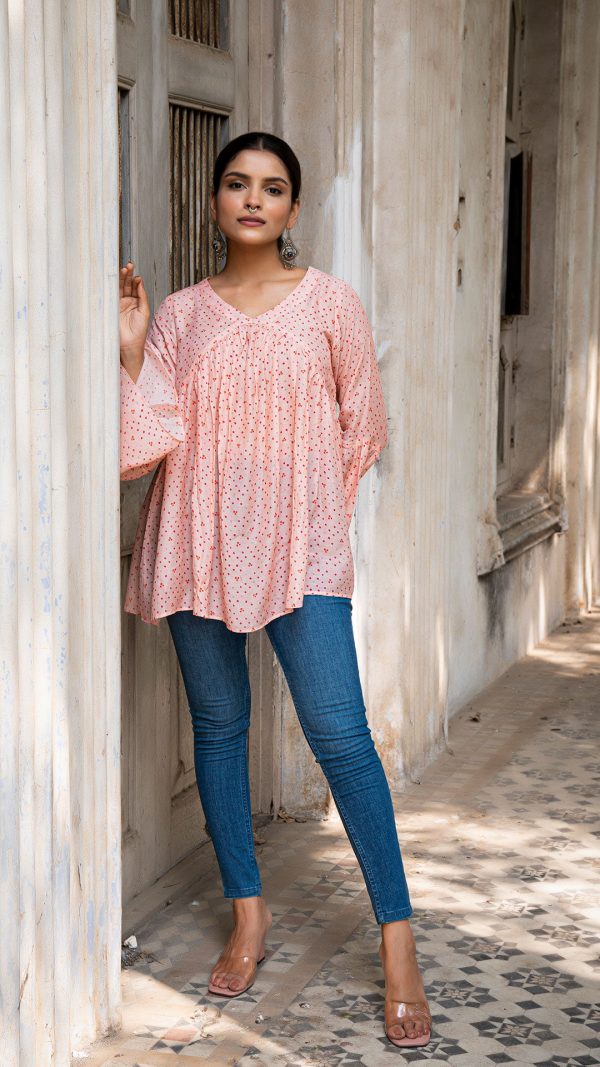 MYSHA BANDHANI PRINT SHORT TOP IN SOFT SILK For Cheap