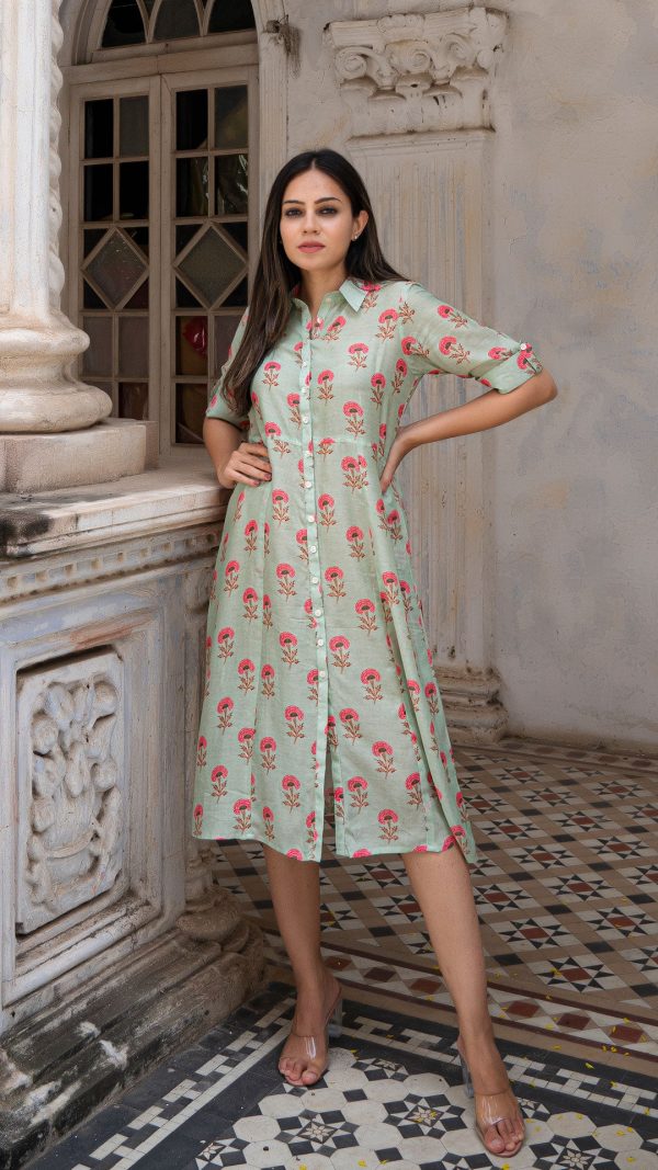 AANYA COTTON SILK DRESS - POWDER GREEN Sale