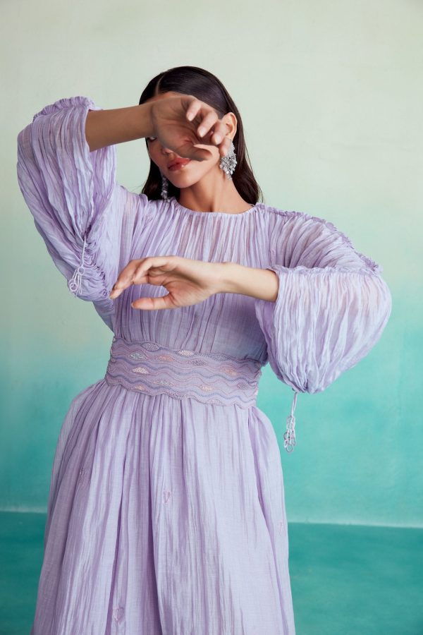 Amethyst dress - Lavender Hand embroidered Dress with Belt Fashion