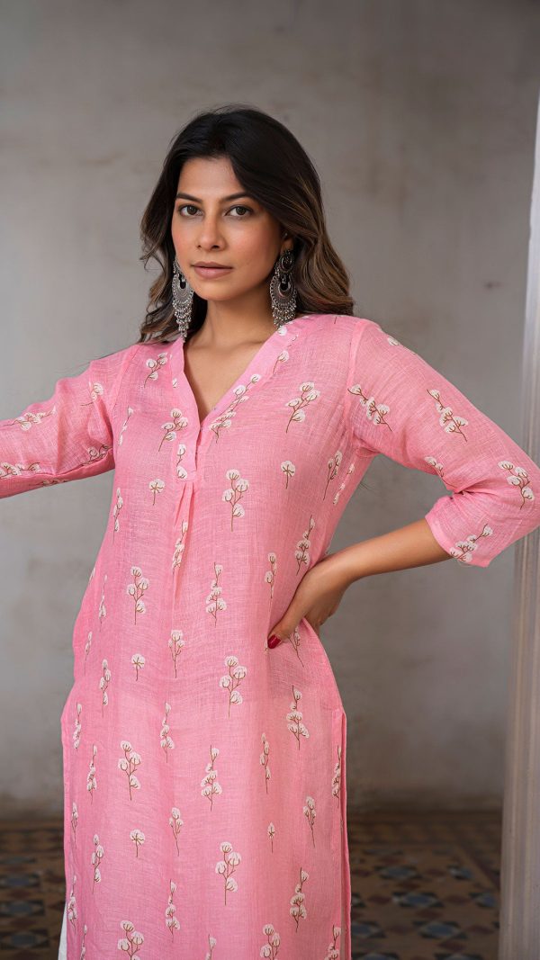 CANDY FLOSS LINEN KURTA on Sale