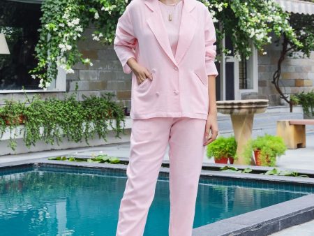 Alley Pink Cotton Blazer-Pant For Sale