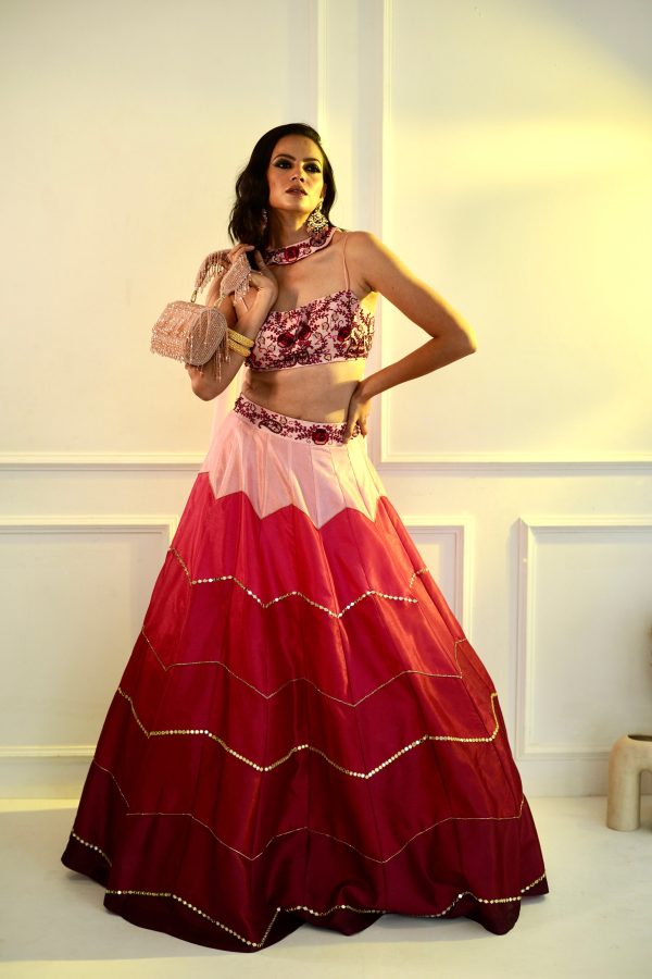 CELESTE  Pink Dupion Ombre Lehenga Sale