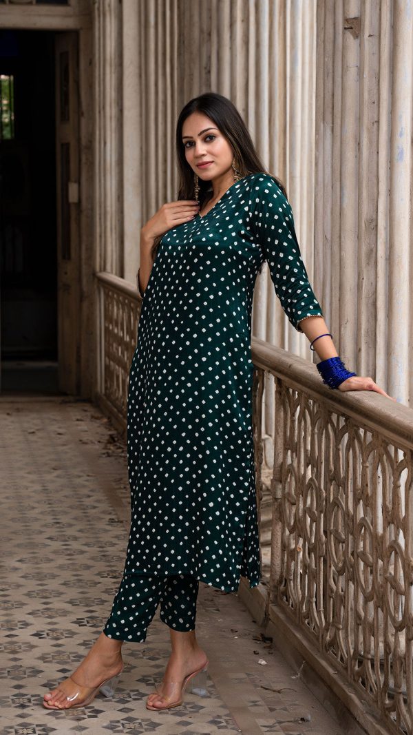 BANDHANI KURTA SET IN SILK - DARK GREEN Online Hot Sale