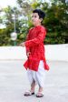 BOYS RED BANDHANI GOTAPATTI DHOTI KURTA SET Online now