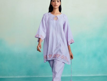 Ethereal kurta set - Lavender Hand embroidered Dhoti Kurta set on Sale