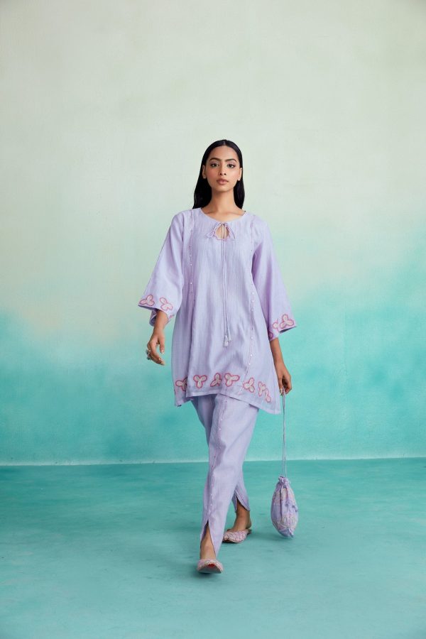 Ethereal kurta set - Lavender Hand embroidered Dhoti Kurta set on Sale