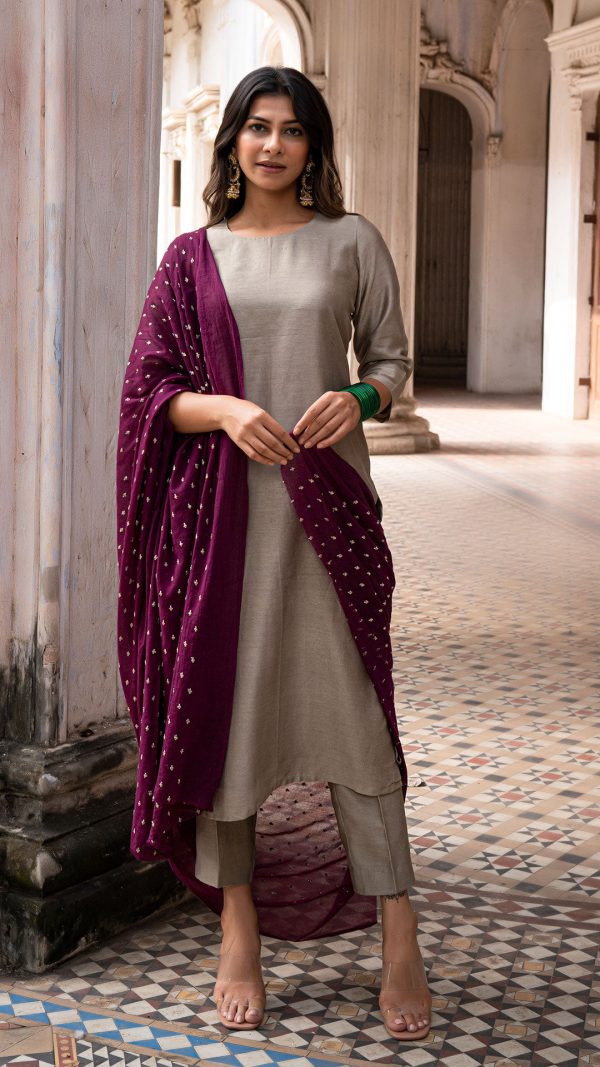 AAROHI CHANDERI KURTA SET IN GREY For Cheap