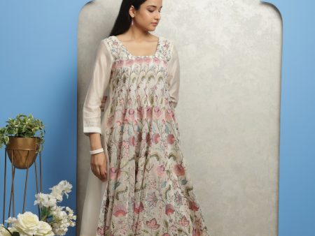 EMBROIDERED CHANDERI ANARKALI WITH CHANDERI PANTS AND DUPATTA Sale