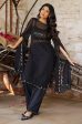 Black Sequin Detailed Gorgette Kurta - Set of 3 For Sale