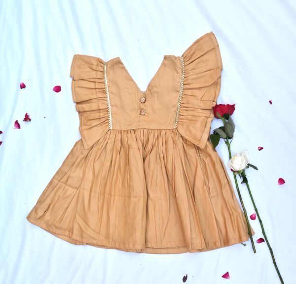 Golden flare shoulder dress Hot on Sale