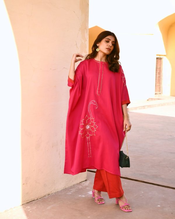 Soha Pink Embroidered Kaftaan Two-Piece Set Online Sale