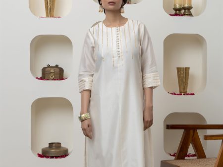 OFF WHITE CHANDERI GOTA WORK KURTA SET Fashion