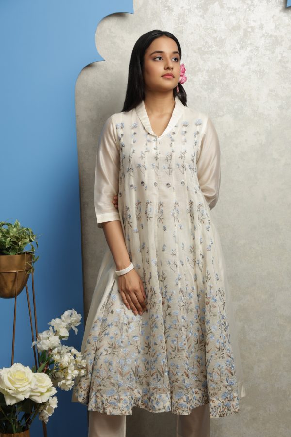 OFF WHITE CHANDERI ANARKALI Cheap