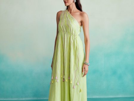 Vividora dress - Lime Hand embroidered one shoulder Dress Online Sale