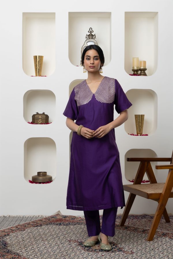 PURPLE CHANDERI GOTA WORK KURTA SET Discount