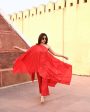 Tiana Red Off Shoulder Kaftaan-Pant Set Online Sale