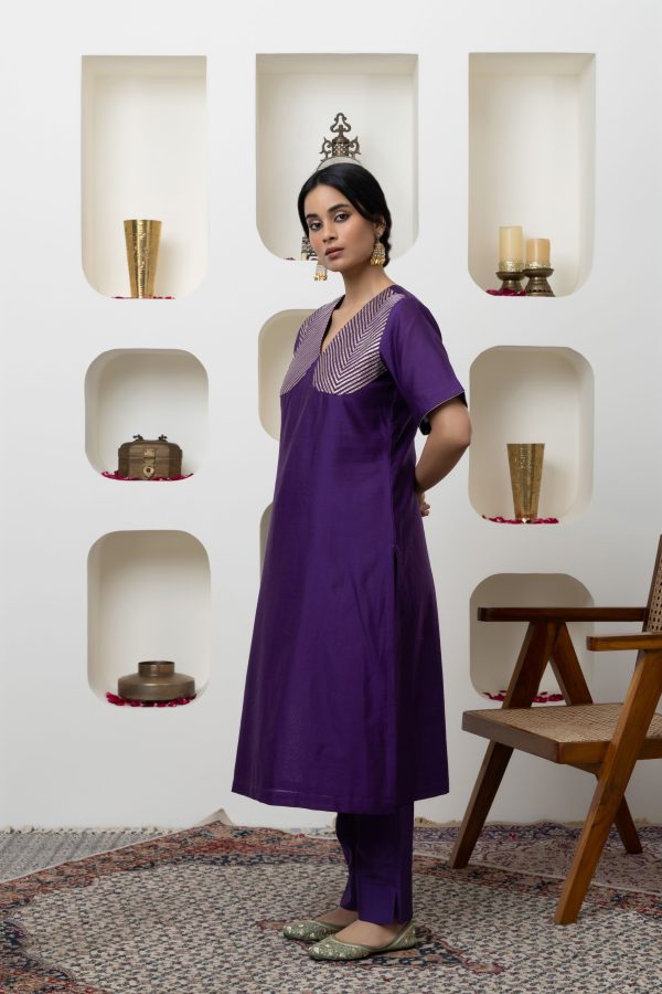 PURPLE CHANDERI GOTA WORK KURTA SET Discount