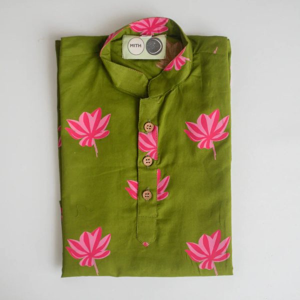 Lotus Blooms Ethnic Kurta Payjama for Boys - Green Online Hot Sale