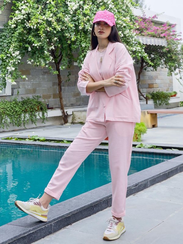 Alley Pink Cotton Blazer-Pant For Sale