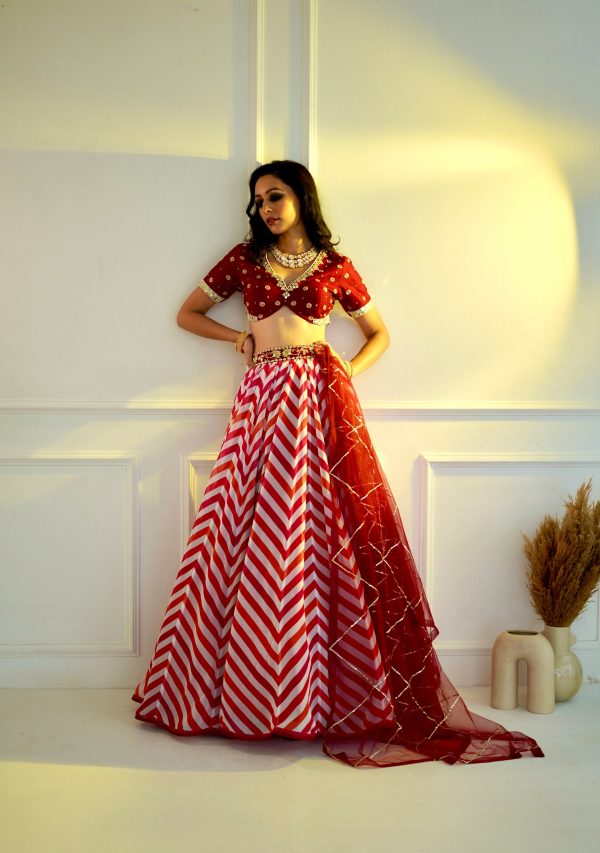 MYRAH Pink Chevron Lehenga Online now