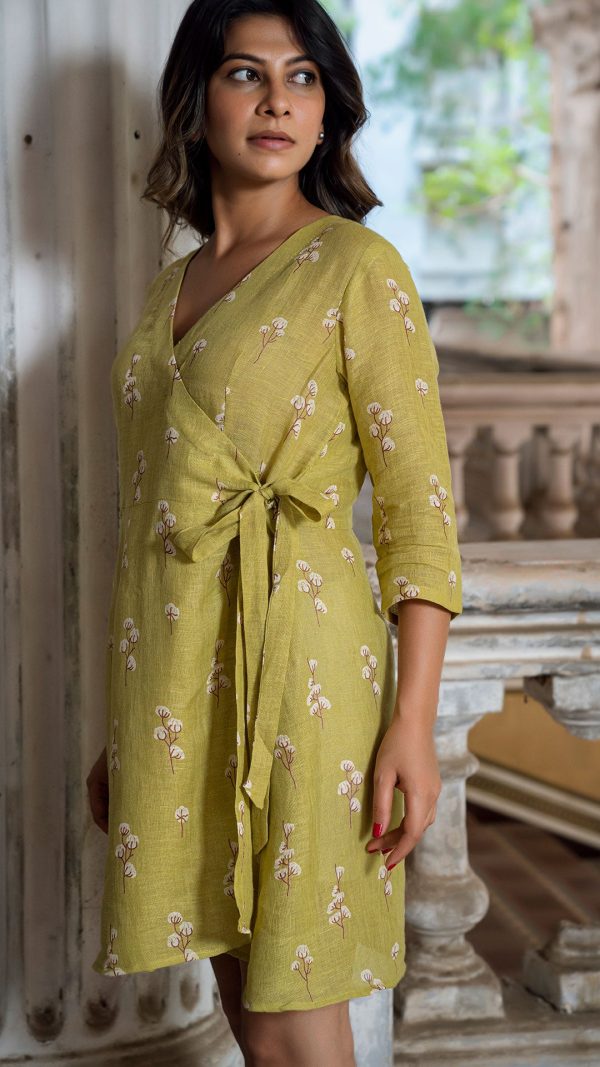 CARDAMOM LINEN WRAP DRESS For Discount