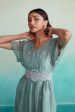 Aquarelle dress - Mint Kaftan Dress with hand embroidered Belt on Sale