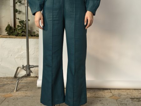 VICTORIAN TEAL BOOT-LEG PANTS Cheap