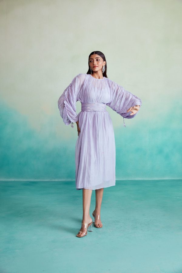 Amethyst dress - Lavender Hand embroidered Dress with Belt Fashion