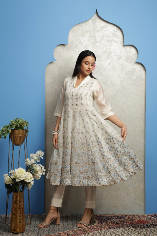 OFF WHITE CHANDERI ANARKALI Cheap