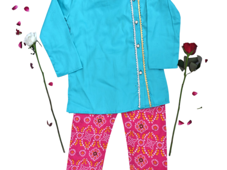 Boys blue and pink traditional kurta payjama set on Sale