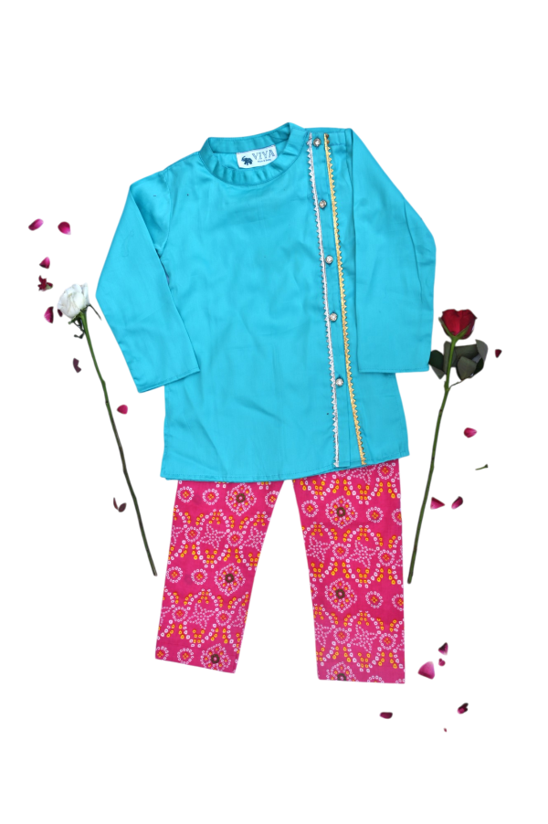 Boys blue and pink traditional kurta payjama set on Sale