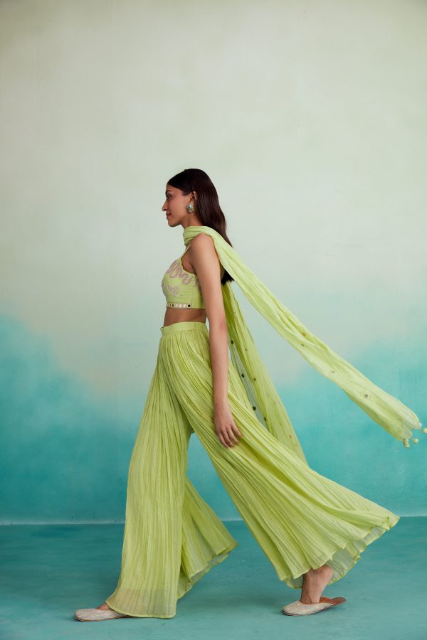 Zing sharara set - Lime Hand embroidered Crop top Sharara & Dupatta set Fashion