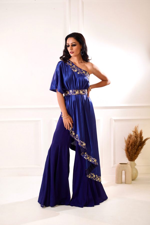 SEHAR  Navy Amber Cape and Sharara Online Hot Sale