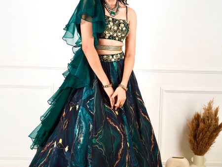 MEESHA Green Marble Print Lehenga Online