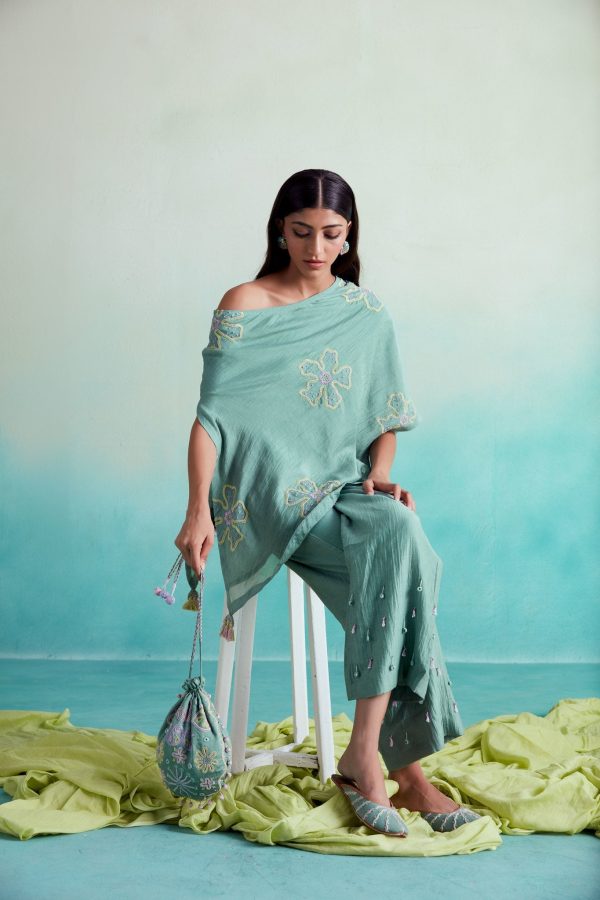 Mintella co-ords - Mint Hand embroidered Off-shoulder Co-ord set Discount