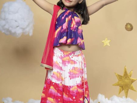 Sky Is The Limit - Layered Lehenga, Blouse and Dupatta Set on Sale