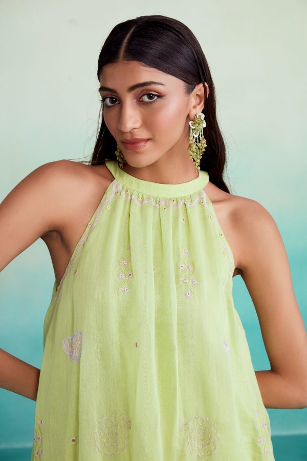 Limeade kurta skirt set - Lime & Orchid Pink Hand embroidered Kurta Skirt set on Sale