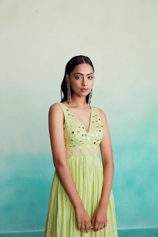 Citrine jumpsuit - Lime Hand embroidered gathered Jumpsuit Cheap