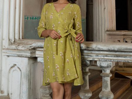 CARDAMOM LINEN WRAP DRESS For Discount