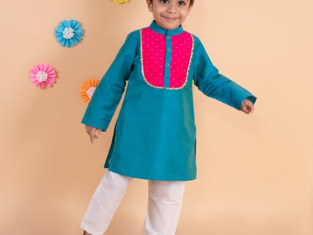 Blue Kurta set with pink patch For Cheap