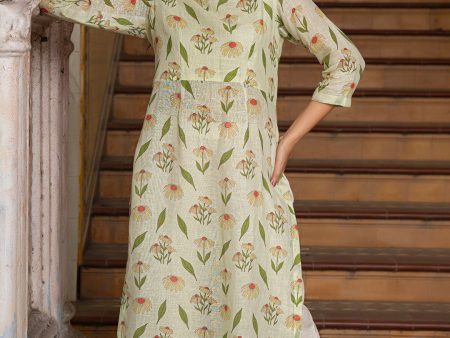 CHAVVI PASTEL GREEN PURE LINEN KURTA Online now