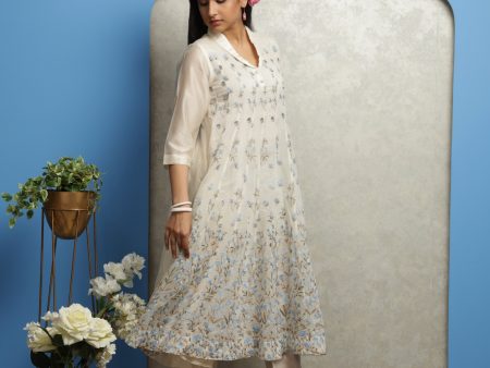 OFF WHITE CHANDERI ANARKALI Cheap