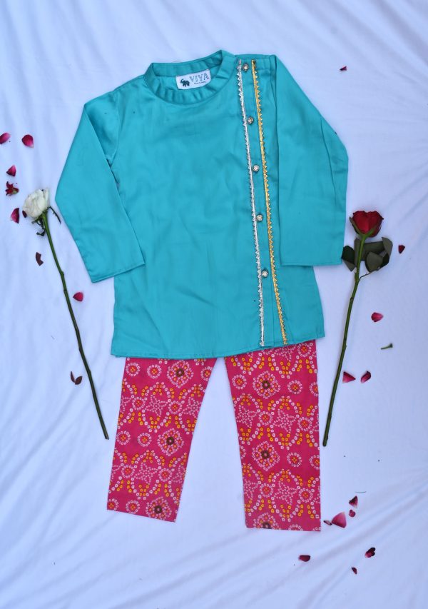 Boys blue and pink traditional kurta payjama set on Sale